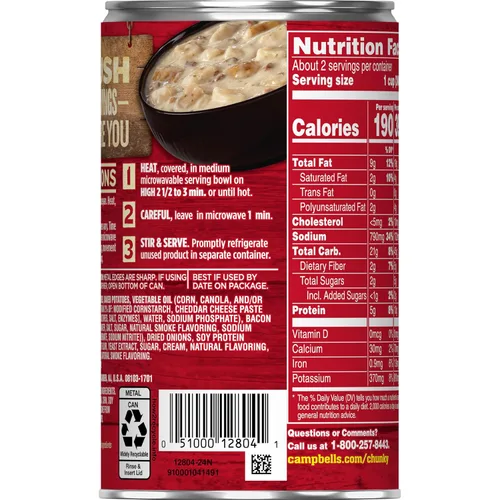 Vista 3 de Campbell’s Chunky - Sopa de papa horneada con queso cheddar y trozos de tocino, lata de 18.8 Oz