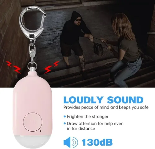 Vista 2 de Llavero de autodefensa impermeable con alarma de seguridad personal con luz LED SOS recargable de 120 dB, ayuda a ancianos y niños a emergencias