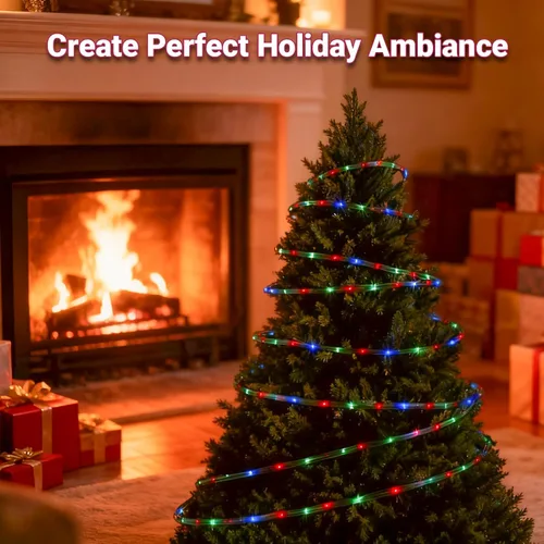 Vista 3 de Cuerda de luces inteligentes para exteriores de 16.4 pies, luces de Navidad impermeables que cambian de color con control remoto, diseño conectable