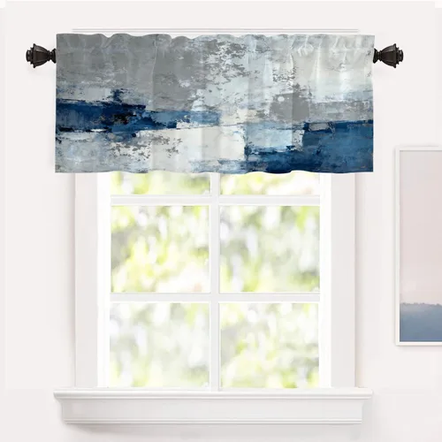 Vista 161 de Shrahala Beige and Orange Abstract Art Brushstrokes Tier Curtains for Kitchen Windows, Abstract Oil Paint Cafe Curtain Multilayer Polyester Blackout