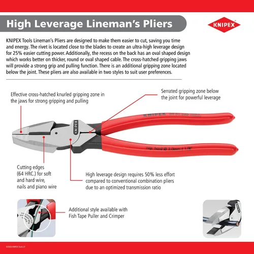 Vista 4 de Knipex 09 02 240 SBA Alicates de electricista de palanca ultra alta de 9.5 pulgadas