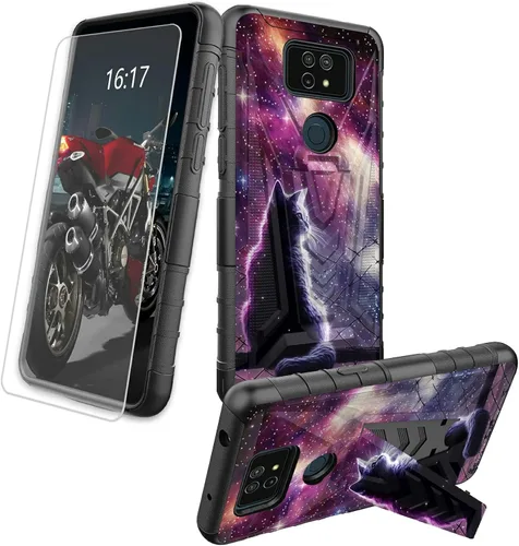 Vista 55 de Funda para AT&T Maestro Max 2021/Cricket Ovation 2 con protector de pantalla de vidrio templado, funda resistente con función atril integrada
