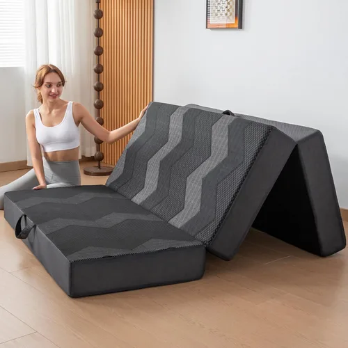 Vista 11 de INGEROOM Colchón Triple Plegable Queen – Colchón plegable de espuma viscoelástica de 4 pulgadas para campamento, con asa portátil, sofá cama de piso