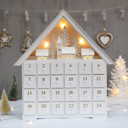 Vista 5 de PIONEER-EFFORT Calendario de Adviento de madera con 24 cajones y luces LED para decoración navideña