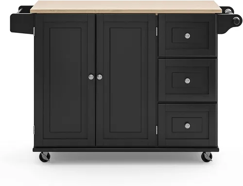 Vista 8 de Homestyles Dolly Madison Carrito de Isla de Cocina Móvil Negro con Barra de Desayuno de Hoja Plegable de Madera