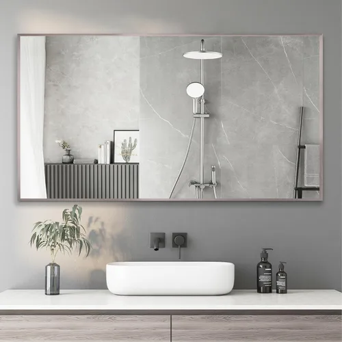 Vista 27 de 24x24 Inch Black Bathroom Mirror for Wall, Aluminum Frame Rectangle Rectangular Vanity Mirror, Modern Large for Bedroom, Living Room, Horizontal or