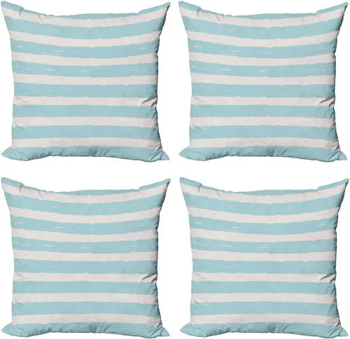 Vista 6 de Ambesonne Art Nouveau Throw Pillow Cover Set of 4, Hand Drawn Old Fashioned Chinese Blooms Leaves Shabby Pattern, Square Cushion Covers Decor for