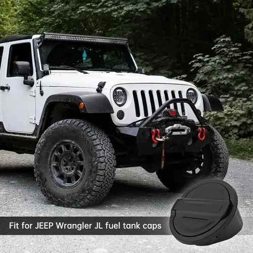 Vista 5 de Puerta de llenado de combustible de aluminio con bloqueo, cubierta de tapa de tanque de gas compatible con Jeep Wrangler 2018-2023 JL & Unlimited
