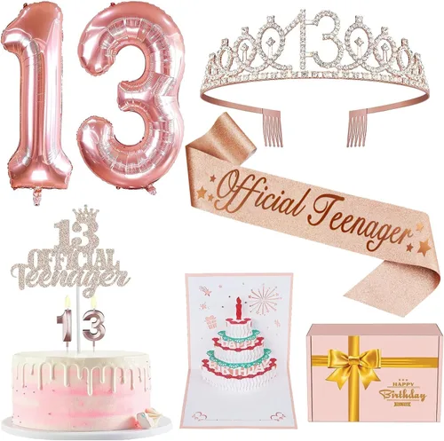 Vista 43 de Decoraciones de cumpleaños número 17 para niña, incluyendo tiara y banda de cumpleaños de 17, decoración para pastel y velas, globos de números