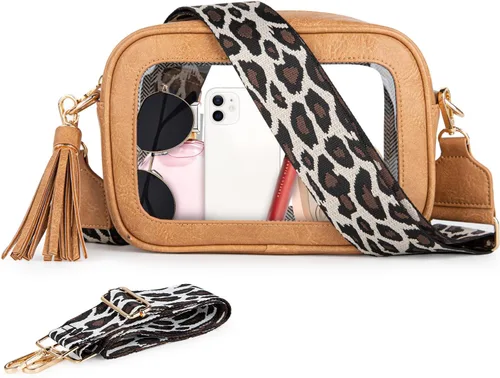 Vista 13 de Viva Terry Bolsa transparente aprobada para eventos de estadio, pequeña bolsa cruzada transparente con 2 correas ajustables para artículos