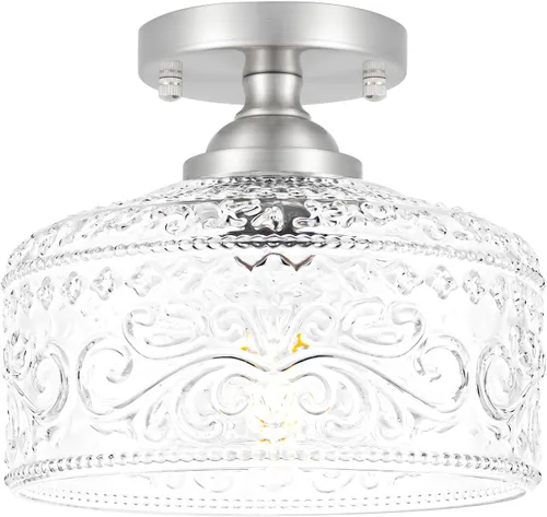 Vista 21 de Lámpara de techo semiempotrada dorada, lámpara de techo de latón antiguo con vidrio, lámpara de interior cerca del techo, accesorios de luz