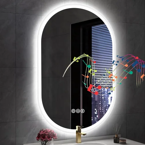 Vista 7 de S'bagno 20x32 Inch Oval LED Mirror for Bathroom with Front and Backlight, Anti-Fog, 3 Colors Temperature & Dimmable, Bathroom Mirror with Lights