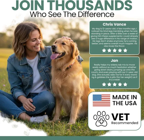 Vista 4 de Chew + Heal Labs Suplemento de glucosamina para cadera y articulaciones, 60 perros mayores, masticables suaves para movilidad, fabricados