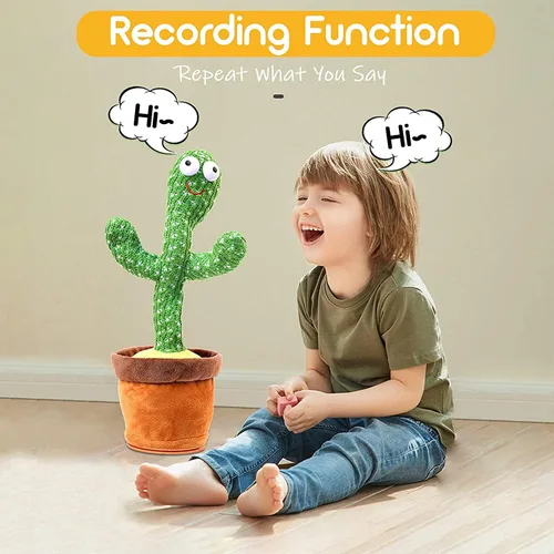 Vista 3 de Juguete de cactus bailarín 2023 Bluetooth [reproduce tus canciones] Graba repitiendo lo que dices, juguete recargable de cactus que habla y canta