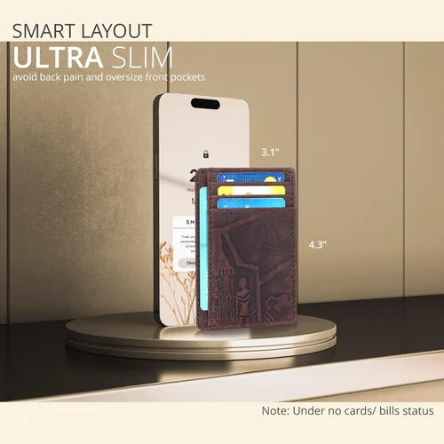 Vista 3 de Oak Leathers Leather Slim Minimalist Wallet for Men & Women RFID Front Pocket Leather Card Holder Wallets