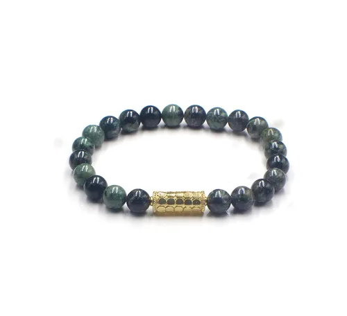 Vista 2 de Dark Green Jade and Gold Bracelet, Nephrite Jade and 22 Karat Gold Plated Sterling Silver Beads Bracelet