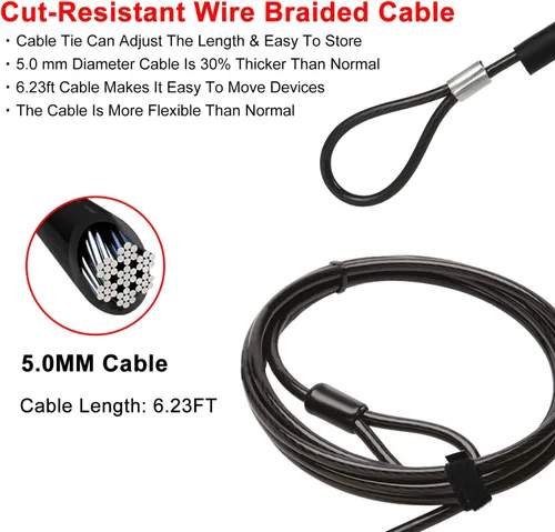 Vista 4 de Bloqueo de cable para computadora portátil • Placa de ranura de 6.23 pies Cable • Cerradura de combinación de computadora de seguridad • 4 cables