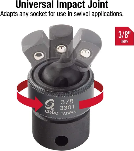 Vista 2 de Sunex 3301 CR-MO junta universal para transmisor de impacto, de 0.37 pulgadas, estándar, de 6 puntos