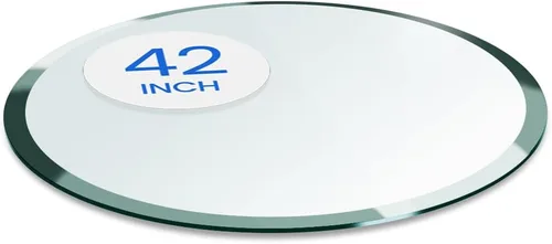 Vista 58 de Dulles Glass Mesa redonda de cristal de 26 pulgadas, templada, superficie de vidrio de 3/8 pulgadas de grosor, borde de lápiz seguro, multiusos