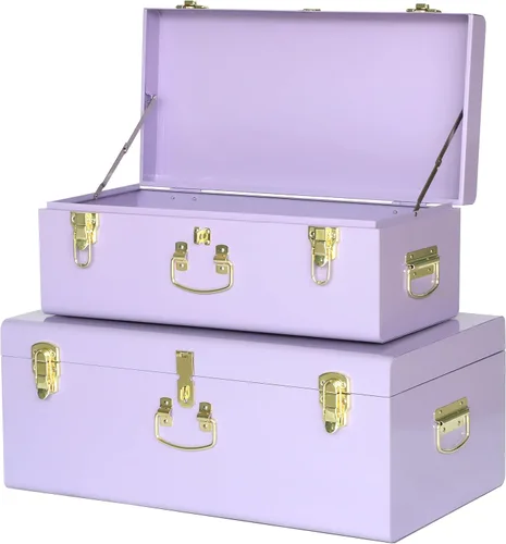 Vista 13 de Vixdonos Juego de Cajas de Almacenamiento Decorativas de Metal, Juego de 2 Baúles para Dormitorio Universitario con Asa (Verde)