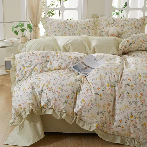 Vista 27 de HighBuy Funda de edredón floral de algodón, floral, coquette, fundas de edredón ligeras, suaves para niñas, juego de ropa de cama estilo jardín