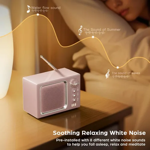 Vista 5 de Altavoz Bluetooth retro, mini altavoz Bluetooth inalámbrico portátil vintage con sonido de ruido blanco, sonido fuerte de 5 W, llamadas manos