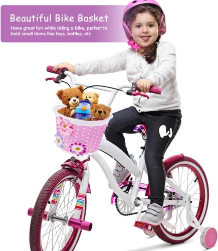 Vista 8 de Garneck Cesta de bicicleta para niñas, cesta delantera para manubrio con flores, accesorio de bicicleta para niños y niñas, cesta de plástico