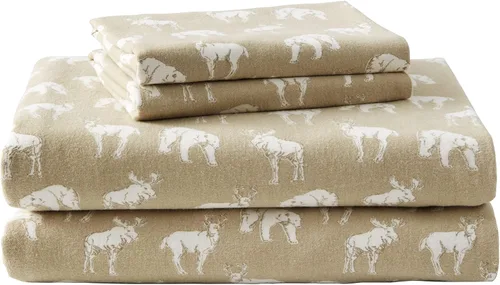 Vista 2 de Eddie Bauer - Sábanas de tamaño matrimonial, juego de cama de franela de algodón, cepillado para mayor suavidad, acogedora decoración para el hogar