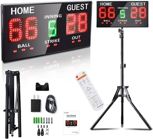 Outdoor Baseball/Softball Scoreboard with Stand, Wireless Portable Baseball Scoreboard, Digital Scoreboard with Remote, Electronic Scoreboard for