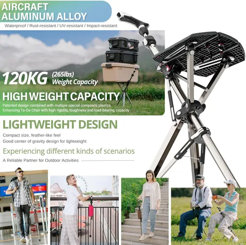 Vista 6 de Ta-Da Chair Series 1 Pro, Portable Trekking Hiking Pole, Folding Walking Stick with Seat, Walking Cane with Chair, Foldable Chair, Lightweight