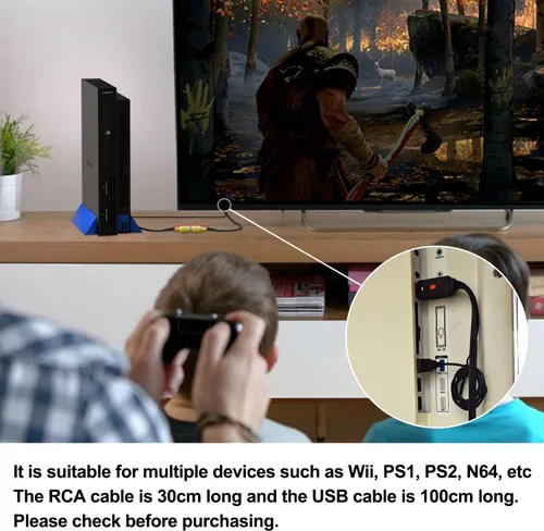 Vista 3 de Convertidor RCA a HDMI, AV/compuesto a HDMI, adaptador de cable compatible con 1080P, interruptor 4: 3/16:9 compatible con WII, PS2, PS3, N64