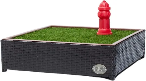 Porch Potty Pequeño sistema de orinal para perros para interiores y exteriores con césped artificial, base de drenaje rápido y manguera de drenaje