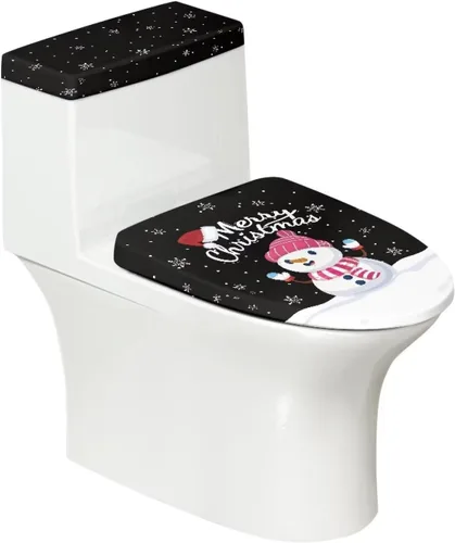 Vista 27 de Tapa de inodoro y tapa de tanque de cane Candy - Estampado de copo de nieve, elastano elástico lavable, decoración de Año Nuevo