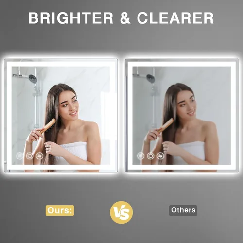 Vista 2 de Memobarco Espejo de Baño LED de 24" x 24" con Iluminación Frontal y Trasera, Espejo de Tocador de Baño Anti-Empañamiento, Espejo de Pared con 3
