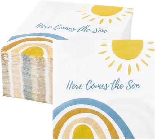 Fulmoon 100 servilletas de decoración de baby shower con texto en inglés «Here Comes the Son» (Here Comes the Son), servilletas desechables estilo
