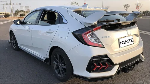 Vista 3 de NINTE Alerón para Honda Civic 5Dr Hatchback 2016-2021, ABS pintado negro brillante y blanco estilo Type-R ala divisora de maletero trasero