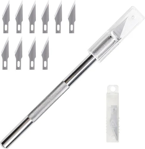 WA Portman - Juego de cuchillos de hobby – 1 cuchillo de precisión con 10 cuchillas de acero SK5#11 – Herramienta de corte de arte para papel,