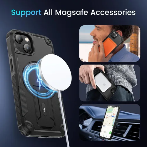 Vista 3 de Caka Funda para iPhone 13 y Funda para iPhone 14 [Compatible con Magsafe] [Soporte Invisible Integrado] [Protección Resistente contra Caídas] A