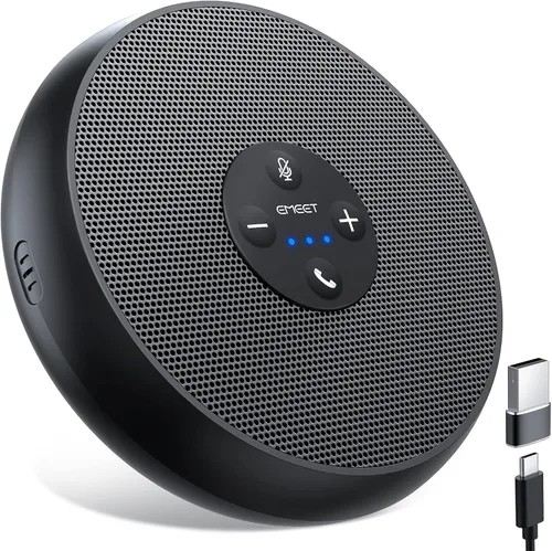 Vista 9 de EMEET Altavoz de conferencia M0 Plus, 4 micrófonos de IA con captación de voz 360°, reducción de ruido, altavoz USB C, altavoz de conferencia