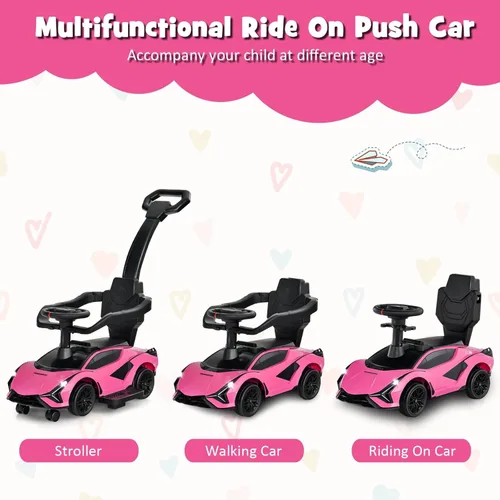 Vista 2 de INFANS Lamborghini - Cochecito de bebé 3 en 1, auto deslizante con licencia para caminar con mango de control parental, música, faro, almacenamiento