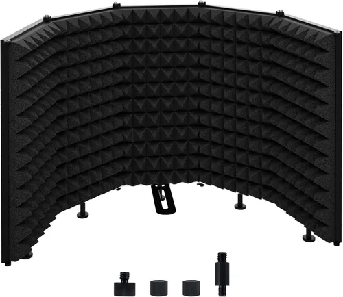 Escudo de aislamiento para micrófono – Panel insonorizado plegable y ajustable para grabación, podcast, cabina vocal, estudio y uso en casa (Cinco