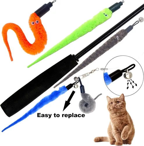 Vista 5 de Recambios de gusano de juguete para gatos, 24 piezas interactivas para gatos de interior 24 piezas de recambios de gusanos