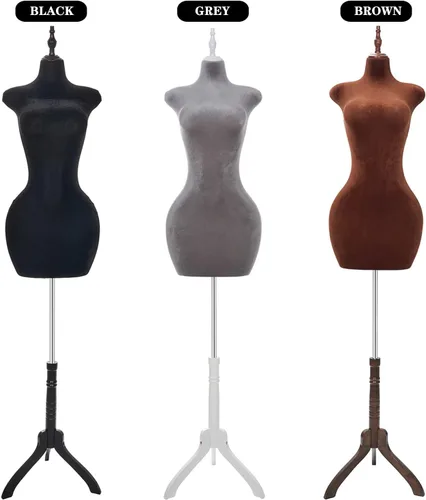 Vista 6 de Torso de maniquí femenino con curvas ajustables con soporte, forma de vestido pinable para ropa (gris, terciopelo)