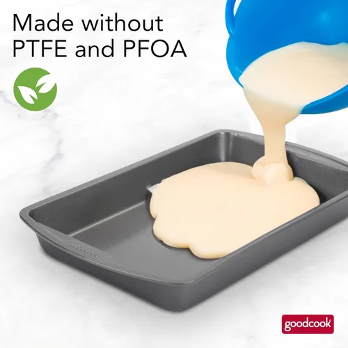 Vista 6 de GoodCook Molde antiadherente de acero para hornear pasteles de 11" x 7", molde antiadherente multiusos para brownies, galletas y pasteles, gris