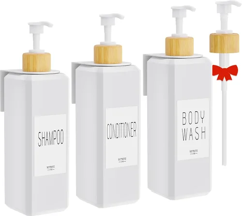 VITVITI Dispensador de champú y acondicionador, dispensador de jabón de ducha recargable de 17 onzas montado en la pared, botellas de ducha de Blanco