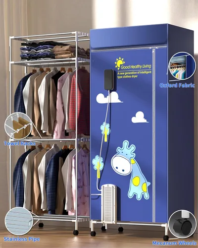Vista 3 de Secadora de Ropa Portátil, Secadora de Ropa de 110V -1600W, Perchero de Ropa Plegable de 67 Pulgadas -3 Niveles, Secadora Portátil de Ahorro
