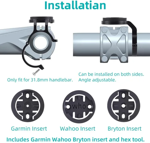 Vista 5 de Soporte compacto para bicicleta de montaña de 1.252 in, con GPS, compatible con Garmin, Wahoo, Bryton, CatEye y Karoo.