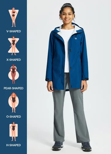 Vista 5 de BALEAF Chaqueta impermeable para mujer, impermeable, ligera, larga, para viajes, exteriores, cortavientos con capucha
