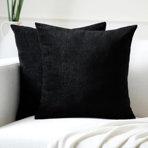 Encasa XO Juego de 2 fundas de almohada de felpilla gruesa, color negro, (16 x 16 pulgadas) (15.7 x 15.7 in), fundas de almohada cuadradas