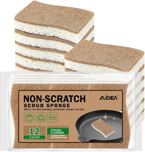 Vista 19 de AIDEA Esponjas sin arañazos, 24 unidades, esponja natural para utensilios de cocina antiadherentes, esponjas de cocina, esponja de celulosa